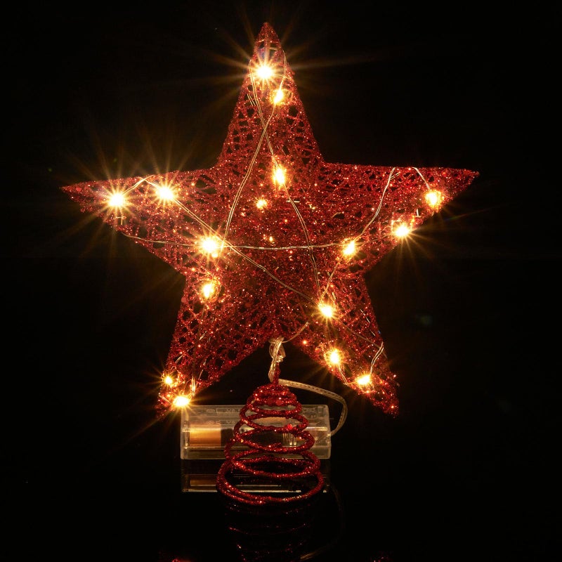 Emopeak 20 LED Christmas Tree Topper, 8 x 10 Inch Indoor Iron Art Star Treetop Light, Two Modes (Keep Light ON/Flash) (Red, 8"/20CM) - Image 2